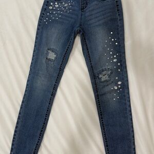 Justice Dark Blue Distressed Jeans with Rhinestones